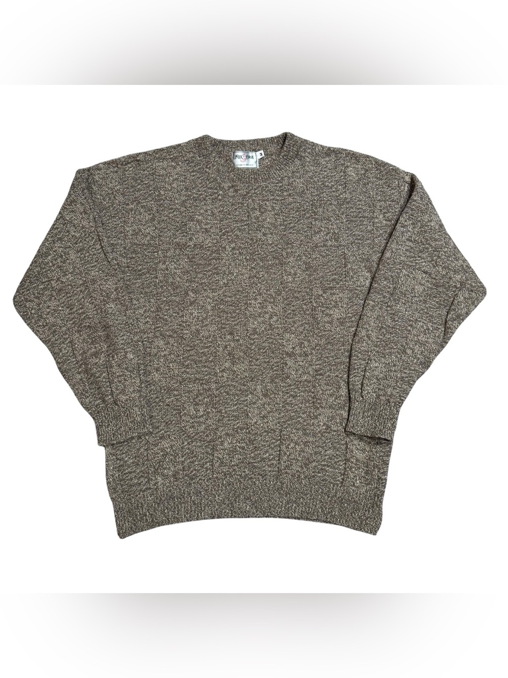 Vintage 90s Fox Fire Sweater Mens M Brown Checkerboard Knit Made USA Cotton